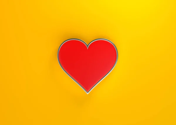 Gra Karty Symbolizuje Serca Czerwonych Kolorach Odizolowanych Żółtym Tle Widok — Zdjęcie stockowe