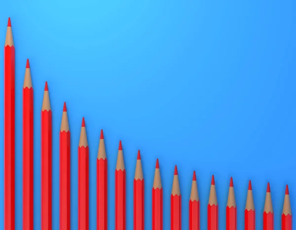 金融扩张技术图表上的红色铅笔 蓝色背景上的波浪图案行 创意极小的想法 控制财务预算的商业概念 3D渲染说明 — 图库照片