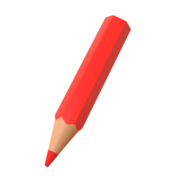 红色铅笔与白色背景隔离 3D渲染说明 — 图库照片