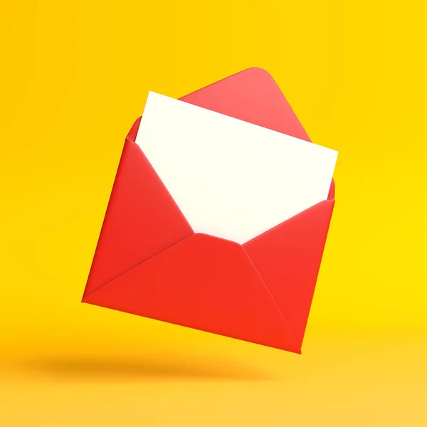 Envelope falling on the ground on a yellow backgorund. Email notification. Minimal design. 3D rendering illustration