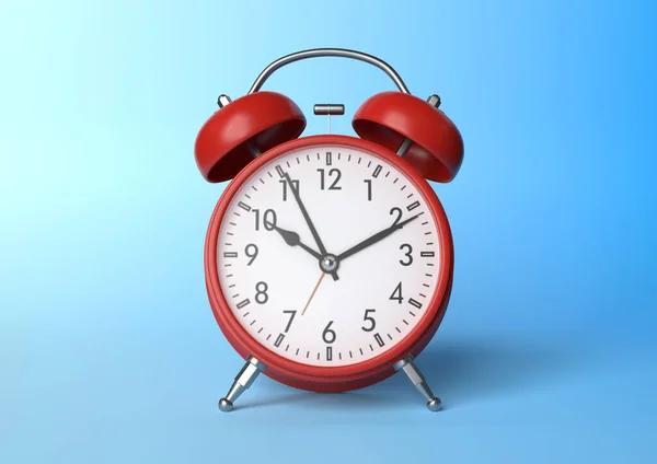 Relógio Alarme Vintage Vermelho Fundo Azul Brilhante Cores Pastel Conceito — Fotografia de Stock