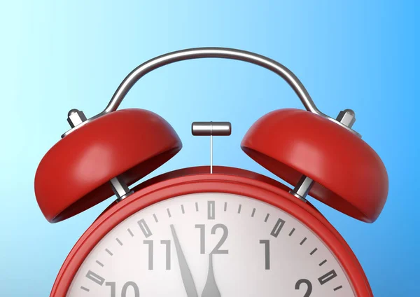 Relógio Alarme Vintage Vermelho Fundo Azul Brilhante Cores Pastel Conceito — Fotografia de Stock