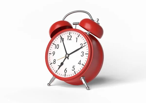 Reloj Despertador Vintage Rojo Aislado Sobre Fondo Blanco Ilustración Representación — Foto de Stock
