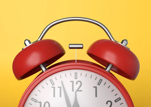 Relógio Alarme Vintage Vermelho Fundo Amarelo Brilhante Cores Pastel Conceito — Fotografia de Stock