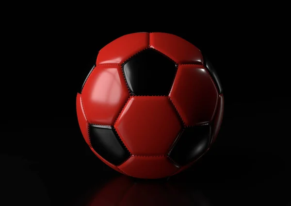 经典的红色黑色足球被隔离在黑色的背景 3D渲染说明 — 图库照片