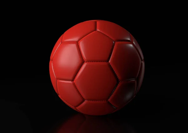 Классический Красный Футбольный Мяч Изолирован Черном Фоне Трехмерная Иллюстрация — стоковое фото