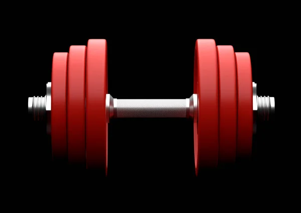 Dumbbell Red Plates Isolated Black Background Front View Copy Space — Stock Photo, Image