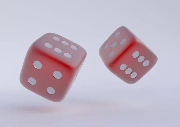 两个滚动骰子 扑克骰子 白色背景上的恶魔骨头 有复制空间 赌博和赌博 随机数 运气和机会 3D渲染说明 — 图库照片