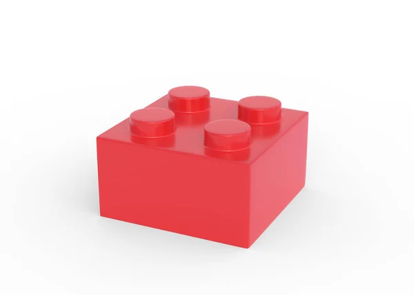 红色塑料玩具建筑块隔离在白色背景上 3D渲染说明 — 图库照片
