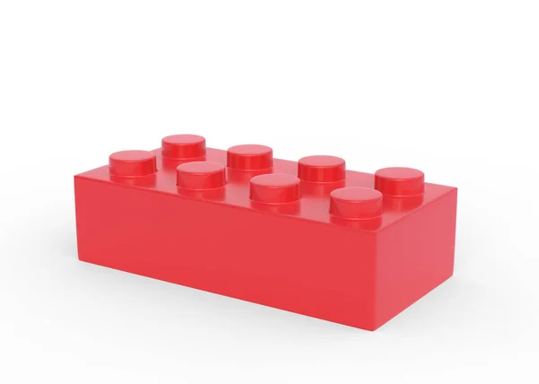 Rode Plastic Bouwsteen Geïsoleerd Witte Achtergrond Weergave Illustratie — Stockfoto