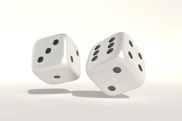 Two White Rolling Dices Isolated White Background Render Illustration — Stock Photo, Image