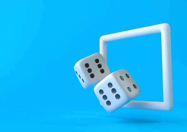 パステルカラーの青の背景にキューブ型のダイス 最小限の概念 3Dレンダリング図 — ストック写真