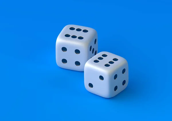 立方体在蓝色背景上对两个白色的附录进行裁剪 复制空间为彩色 赌博游戏 业务策略和运气 最低纲领的概念 创意概念 3D渲染说明 — 图库照片