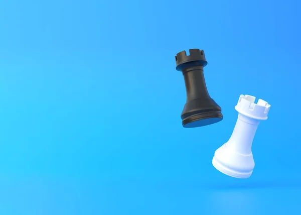 现实的车在明亮的蓝色背景与复制空间 国际象棋棋子最小的创造性战斗概念 3D渲染3D示例 — 图库照片