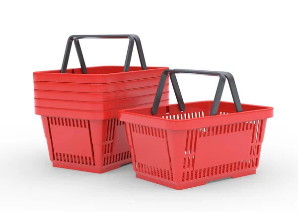Red Empty Shopping Baskets Isolated White Background Rendering Illustration — Stock Photo, Image