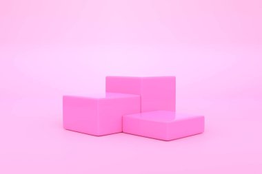 Pembe arka planda bir podyum. Soyut geometrik minimalizm. 3d resimleme