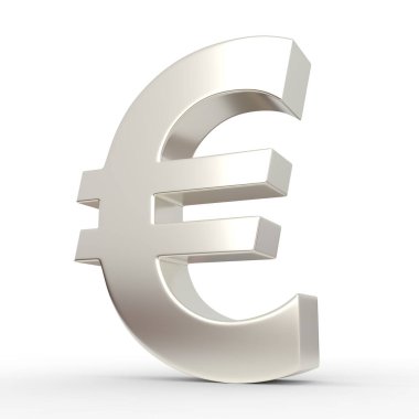Metal euro işareti beyaz arkaplanda izole edilmiş. Krom sembolü. 3d resimleme