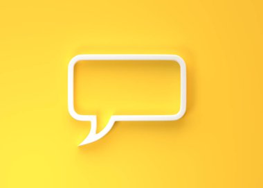 Kopya alanı olan sarı bir arkaplanda metin alıntısı için 3B düz çerçeve konuşma balonu simgesi. Sohbet baloncukları. Yorum sembolü. Baloncuk konuşması. Yorum işareti. 3d görüntüleme 3d