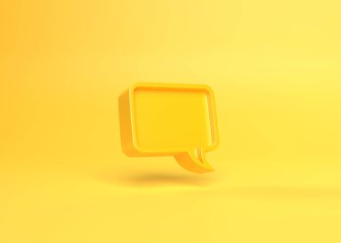 Kopya alanı olan sarı bir arkaplanda 3 boyutlu minimal sarı sohbet balonu izole edilmiş. Konuşma balonu ikonu. Yorum sembolü. Baloncuk konuşması. Yorum işareti. 3d görüntüleme 3d