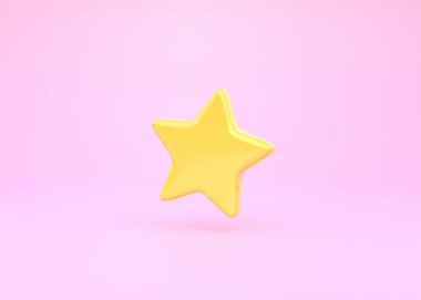 Pembe arka planda minimum yıldız sembolü. Yıldız simgeleri. 3d görüntüleme, 3d illüstrasyon