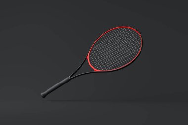 Siyah arka planda tenis raketi. Ön manzara. 3d Resim Hazırlama