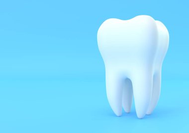 Dental model of premolar tooth on blue background. Concept of dental examination teeth, dental health and hygiene. 3d rendering illustration clipart