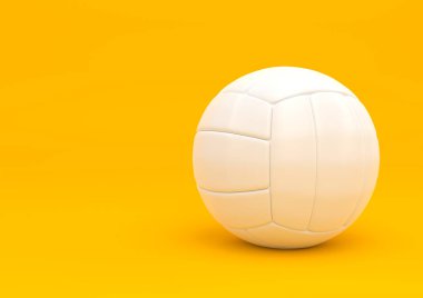 Beyaz voleybol sarı arka planda izole edilmiş. 3B resimleme