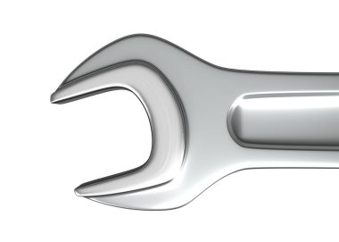 Açık uçlu anahtar beyaz arka planda izole edilmiş. Büyük plan. Üst Manzara. Mekanik konular. 3d resimleme