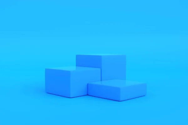 青い背景に表彰台 抽象幾何学的ミニマリズム 3Dレンダリング図 — ストック写真