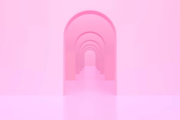 Pink Arch Hallway Corridor Abstract Background Minimal Conceptual Rendering Illustration — Stock Photo, Image