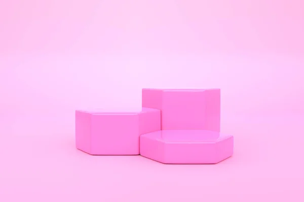 ピンクの背景に表彰台 抽象幾何学的ミニマリズム 3Dレンダリング図 — ストック写真