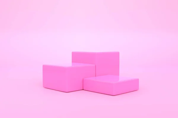 ピンクの背景に表彰台 抽象幾何学的ミニマリズム 3Dレンダリング図 — ストック写真