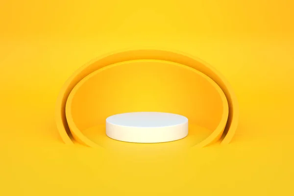 Pódio Sobre Fundo Amarelo Minimalismo Geométrico Abstrato Renderizar Ilustração — Fotografia de Stock