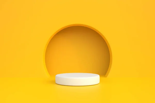 Pódio Sobre Fundo Amarelo Minimalismo Geométrico Abstrato Renderizar Ilustração — Fotografia de Stock