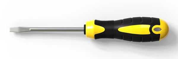 Gelber Und Schwarzer Griff Schraubendreher Auf Weißem Hintergrund Instrumente Werkzeug — Stockfoto