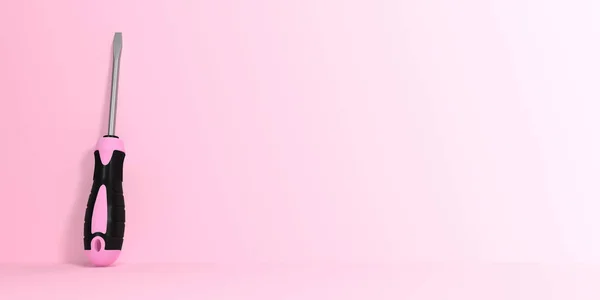 Schraubenzieher Auf Rosa Hintergrund Mit Kopierraum Darstellung — Stockfoto