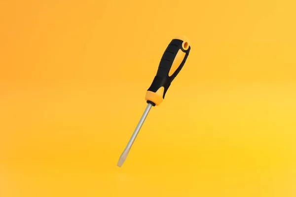 Screwdriver Yellow Background Copy Space Rendering Illustration — Stock Photo, Image