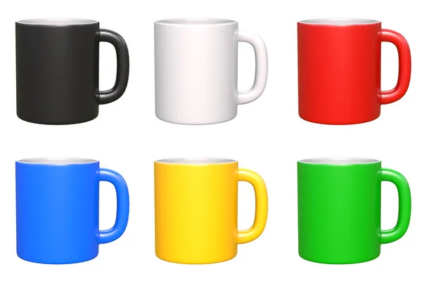 Набор Реалистичных Керамических Чашек Пустых Кружек Кофе Напитков Чая Белом — стоковое фото