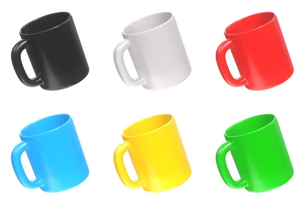 コーヒー ドリンク 紅茶用の本物のセラミックカップまたは空のマグカップのセットホワイトバック 3Dレンダリング 3Dイラスト — ストック写真