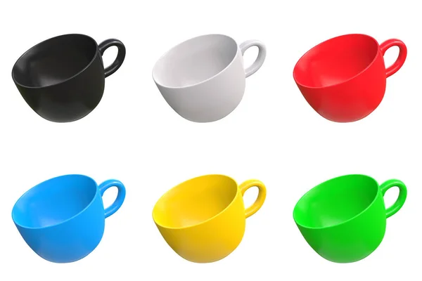 Набор Разноцветные Кофейные Чашки Изолированы Белом Фоне Рендеринг Иллюстрации — стоковое фото