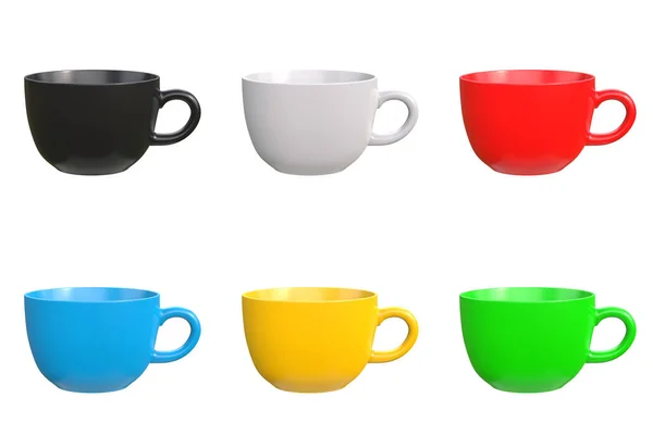 Set Multi Colored Coffee Cups Isolated White Background Rendering Illustration — Stock Photo, Image