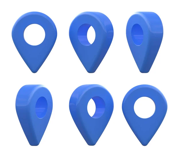 地図ポインタアイコン Gps位置記号 旅行の場所のためのポインタ青のピンマーカー 場所のシンボルは白の背景に隔離されます 3Dレンダリング図 — ストック写真
