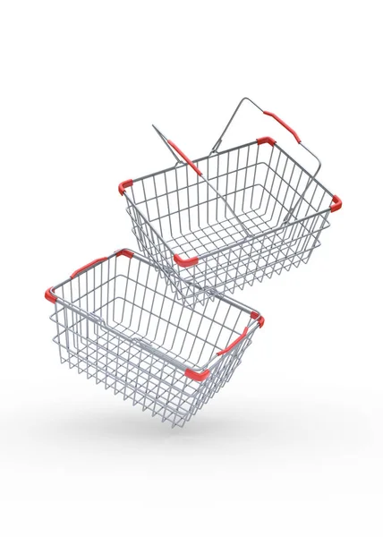 Beyaz Arka Planda Süpermarketten Metal Alışveriş Sepetleri Çevrimiçi Alışveriş Kavramı — Stok fotoğraf