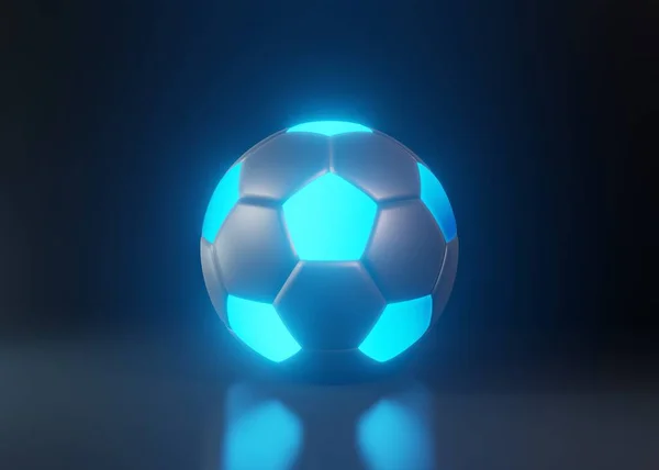 Pallone Calcio Calcio Con Futuristiche Luci Neon Blu Incandescenti Uno — Foto Stock
