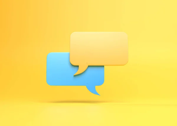 Minimal Yellow Blue Chat Bubbles Isolated Yellow Background Copy Space — Stock Photo, Image