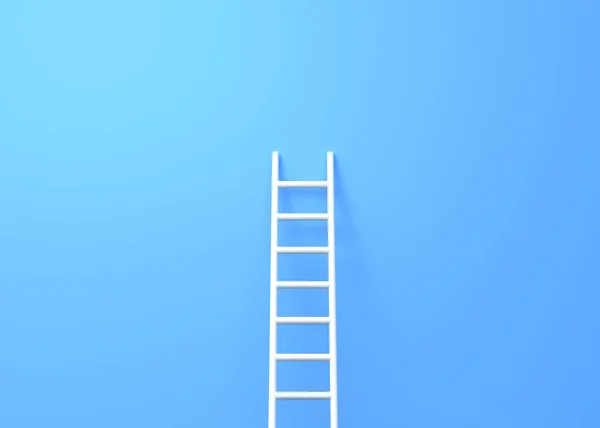 Step ladder on a blue wall with copy space. 3d rendering 3d illustration