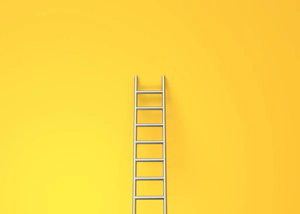 Step ladder on a yellow wall with copy space. 3d rendering 3d illustration