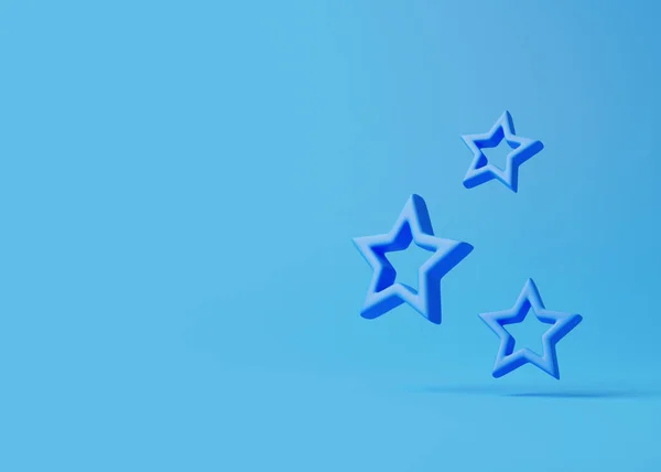 Tres Estrellas Flotan Sobre Fondo Azul Valoración Revisión Rango Premium — Foto de Stock