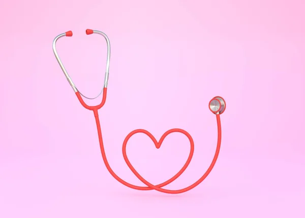 Stetoskop Kształcie Serca Różowym Tle Przestrzenią Kopiowania Ilustracja Renderowania — Zdjęcie stockowe