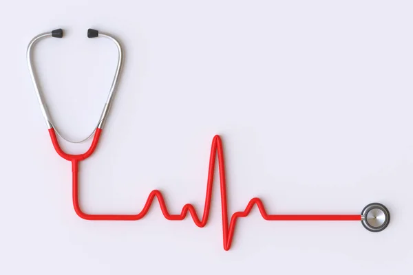 Stetoskop Tworzący Linię Uderzeń Serca Lub Impuls Elektrokardiograficzny Wyizolowany Białym — Zdjęcie stockowe